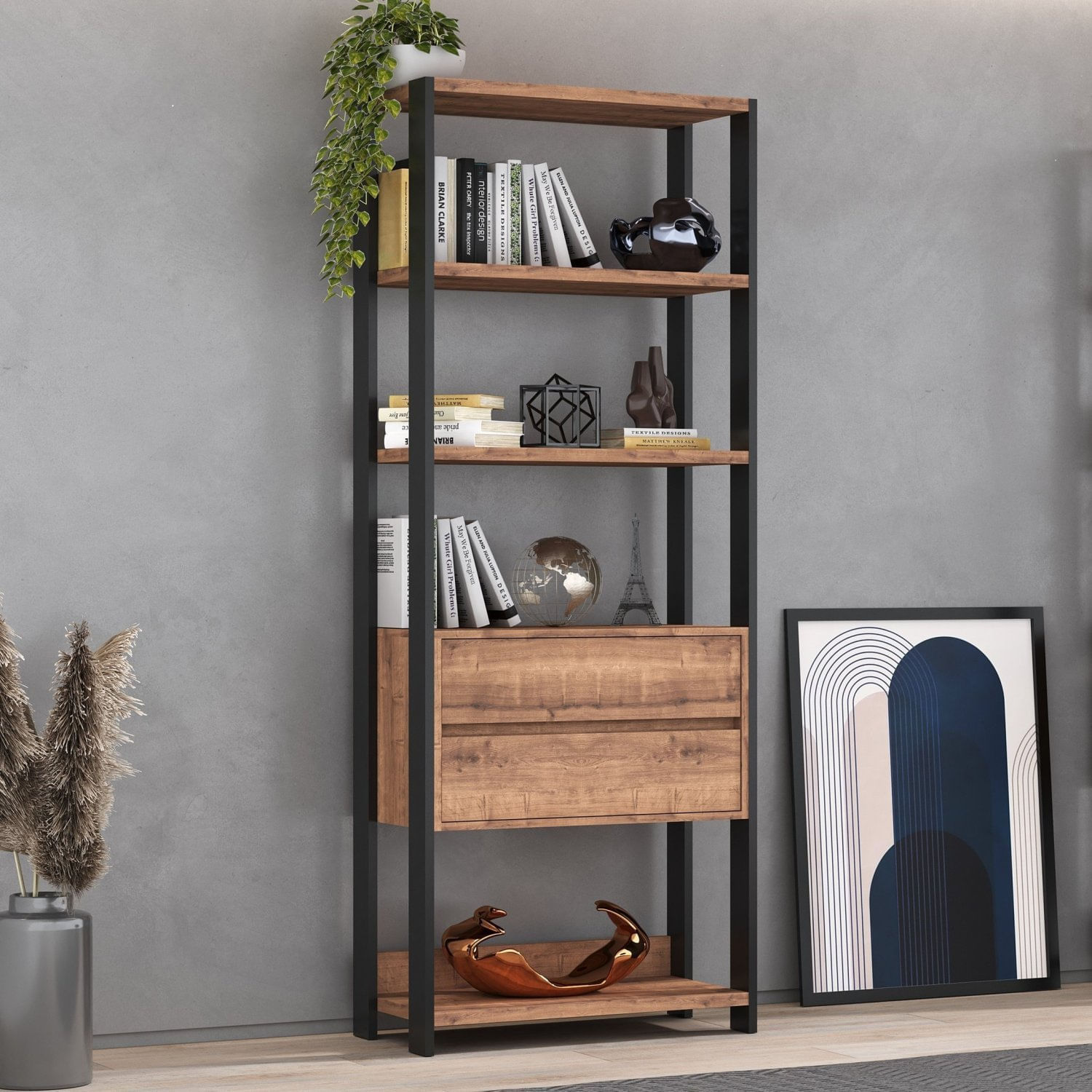 Estante Industrial 2 Gavetas 4 Prateleiras M110 183cmx70cm Preto/solanum