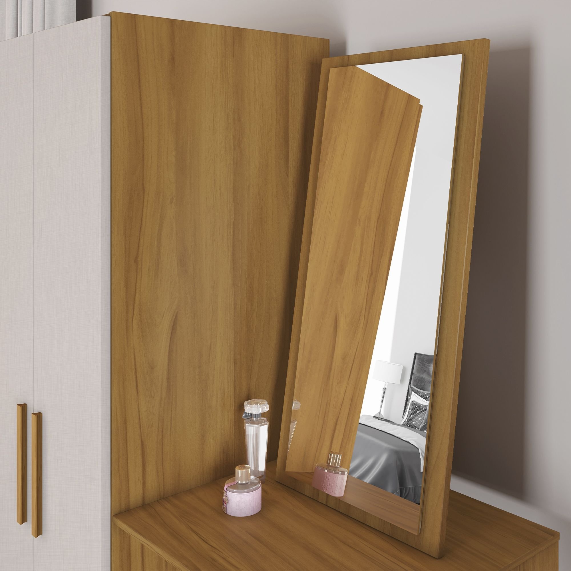 Cômoda Para Quarto 3 Gavetas E 2 Portas Com Espelho Nt5165 Freijó