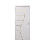 Kit Porta de Madeira Decorada 215x94cm com Batente de MDF Ultra 16cm Cantareira MGM Mogno