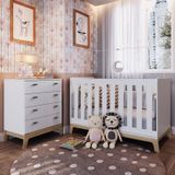 Quarto De Bebê Com Berço 3 Em 1 86x136,6x68cm E Cômoda 4 Gavetas Favo De Mel