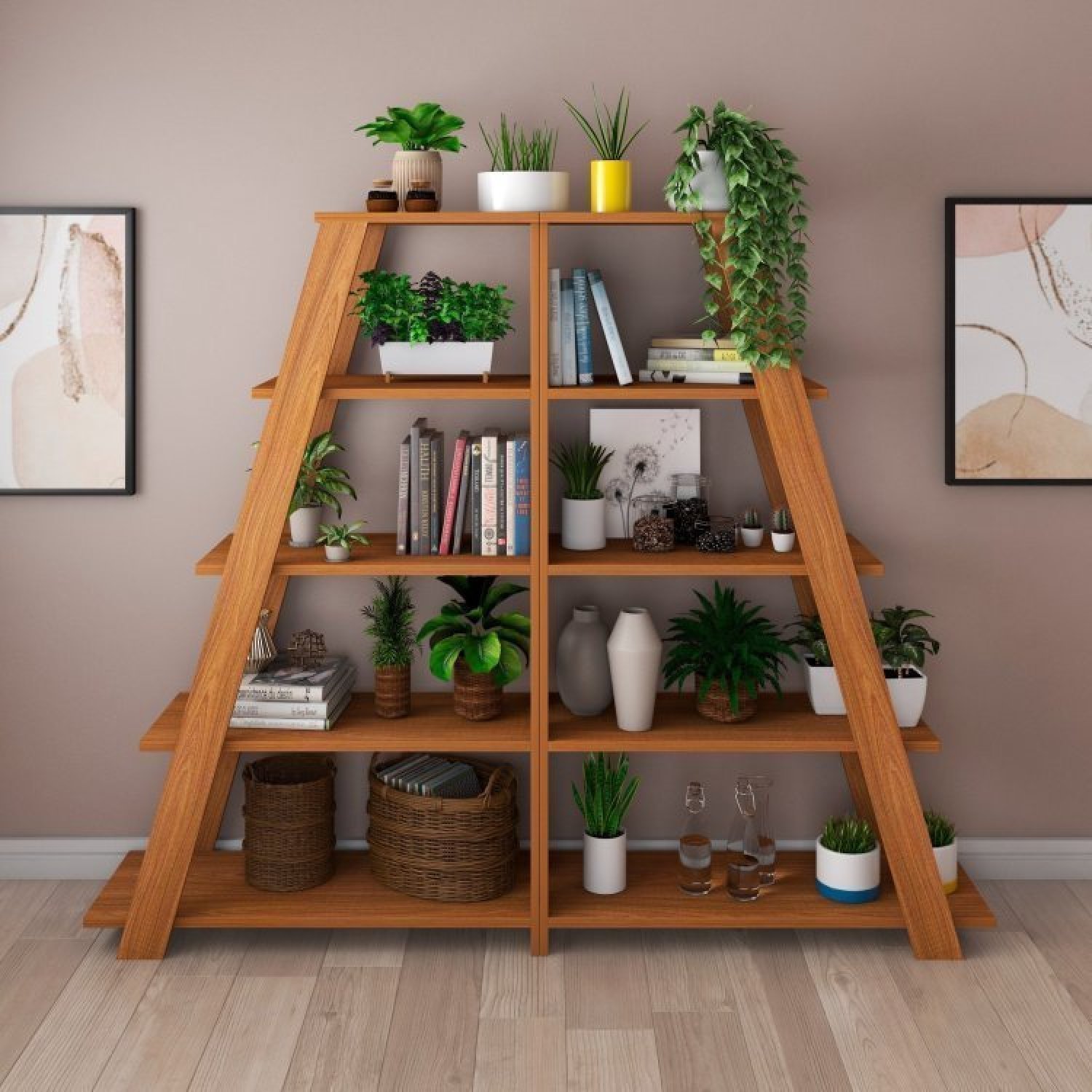 Kit 2 Estantes Escada Multiuso Para Livros 5 Prateleiras 134cmx164cm