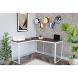 Escrivaninha Em L 135x135 Branco / Nogal