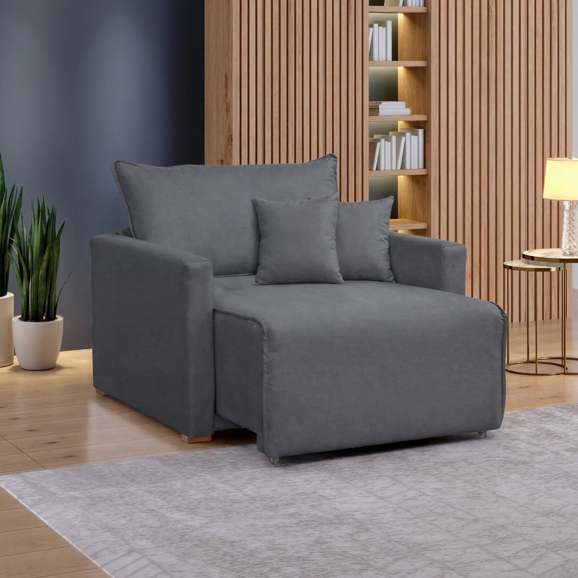 Poltrona Retrátil E Reclinável 110cm Júlia Veludo/cinza