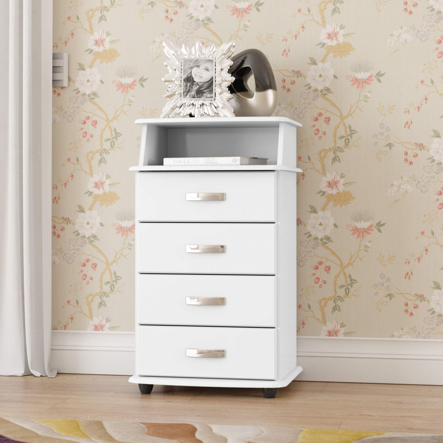 Mesa de Cabeceira 4 Gavetas Luxo II EJ Móveis Branco