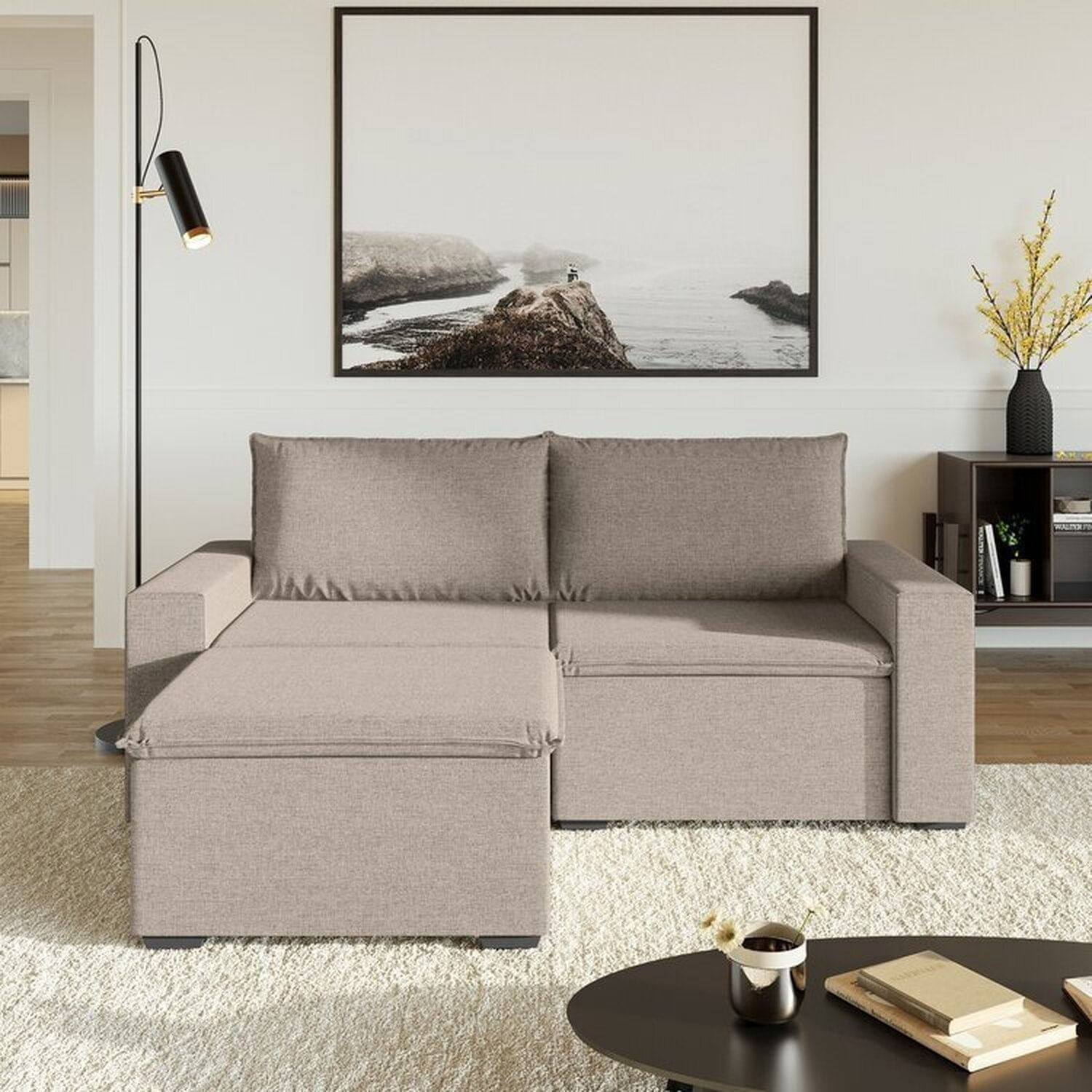 Sofá Modular 1 Módulo Direito 1 Módulo Esquerdo 1 Puff Zen Cabecasa Madeiramadeira Marrom