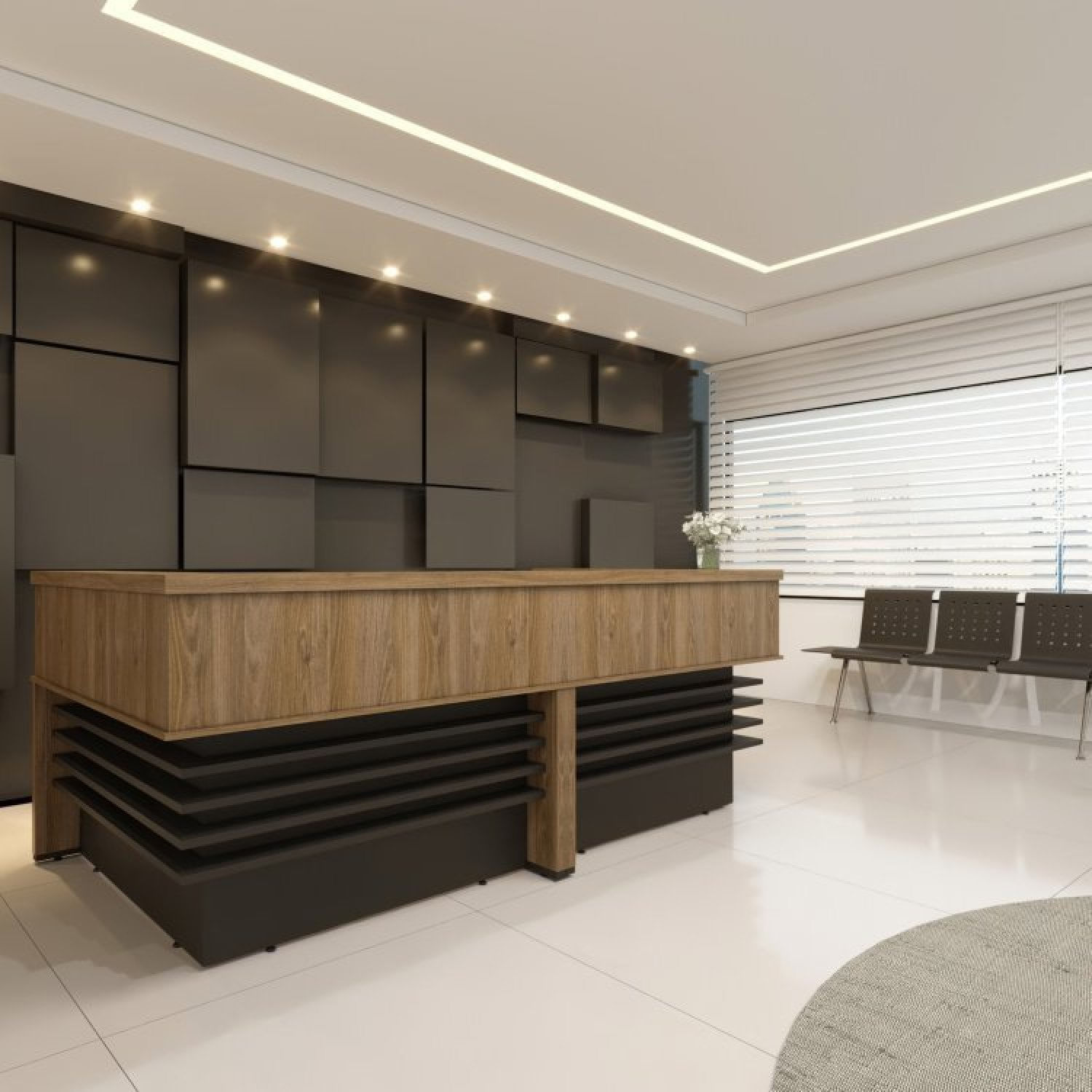 Balcão Para Atendimento Recepção Em L 295,4cm X 147,7cm Marrom/preto