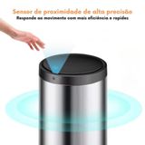 Lixeira Automática Redonda Em Aço Inox 50 Litros Com Sensor