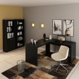 Kit 3 Peças Com Mesa Para Escritório Em L, Estante Livreiro Aberta E Estante Com 2 Portas