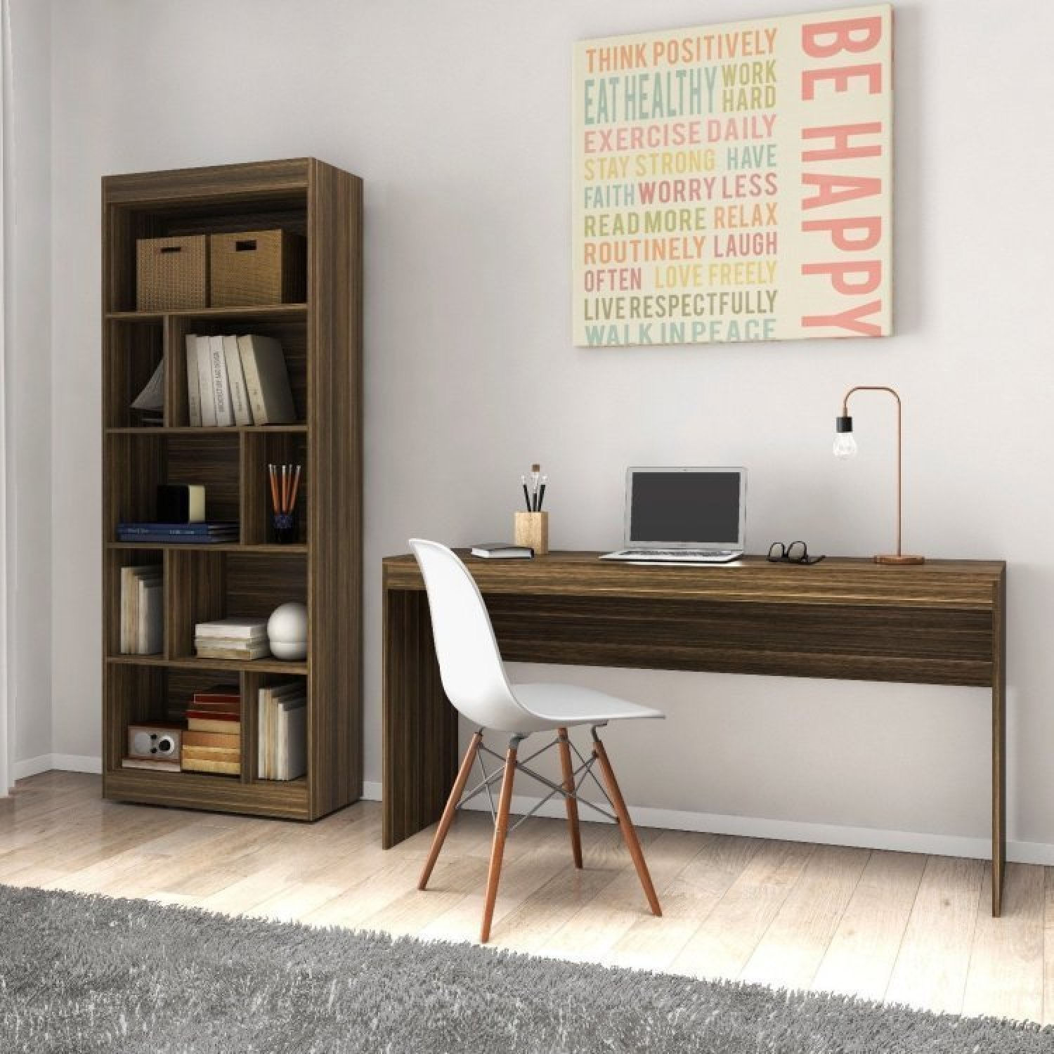 Kit 2 Peças Escrivaninha Reta 150cm Estante Livreiro 4 Prateleiras