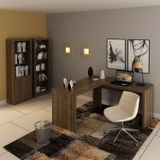 Kit 3 Peças Com Mesa Para Escritório Em L, Estante Livreiro Aberta E Estante Com 2 Portas