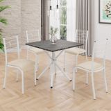 Conjunto Sala De Jantar Mesa Quadrada 75x75cm Tampo Mdp Ardósia Indiana 4 Cadeiras Paraty Creme / Branco
