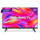 Smart TV 43" Full HD LED AOC 43S5045/78G com Sistema Operacional Roku, Processador Quad Core, Dolby Audio, HDMI e USB