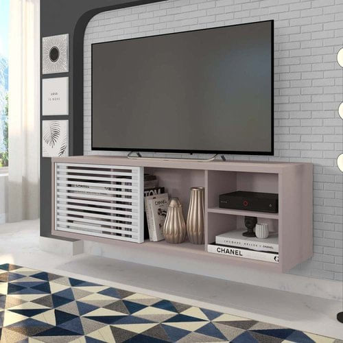 Rack Suspenso para TV até 55 Polegadas 136cm em BP Porta Ripada Multiverso CabeCasa MadeiraMadeira Cacao/Branco