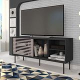 Rack para TV até 55 Polegadas Industrial 136cm em BP Porta Ripada Multiverso CabeCasa MadeiraMadeira Preto/Cacao