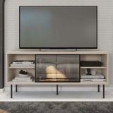 Rack para TV até 55 Polegadas Industrial 136cm em BP Porta Reflecta Multiverso CabeCasa MadeiraMadeira Off White/Preto