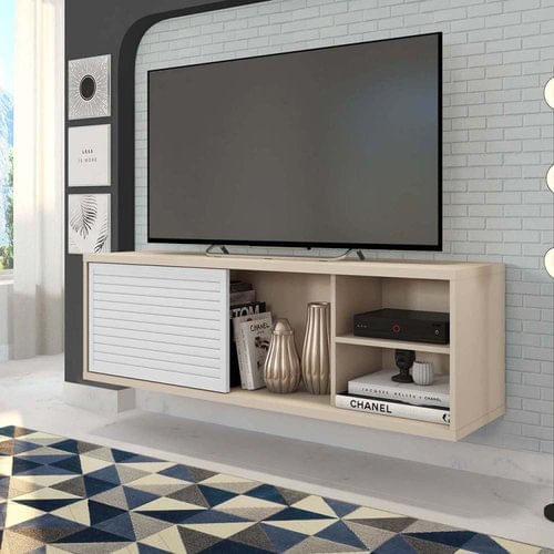 Rack Suspenso para TV até 55 Polegadas 136cm em BP Porta Pier Multiverso CabeCasa MadeiraMadeira Off White/Branco