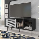 Rack para TV até 55 Polegadas Industrial 136cm em BP Porta Ripada Multiverso CabeCasa MadeiraMadeira Preto/Branco