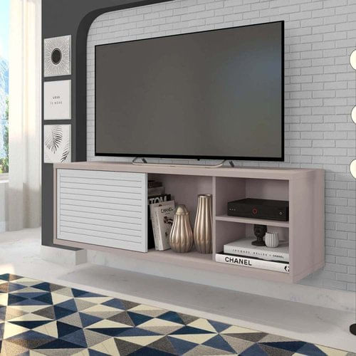 Rack Suspenso para TV até 55 Polegadas 136cm em BP Porta Pier Multiverso CabeCasa MadeiraMadeira Cacao/Branco