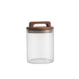 Pote 650ml De Vidro E Tampa De Acácia Com Alça