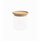 Pote 500ml De Vidro Empilhável Com Tampa De Bambu Circular