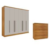 Guarda-roupa 6 Portas Portugal E Comoda 5 Gavetas Premium Espresso Móveis Cinamomo/off White