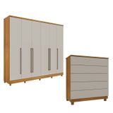 Guarda-roupa 6 Portas Portugal E Comoda 5 Gavetas Premium Com Pés Espresso Móveis Cinamomo/off White