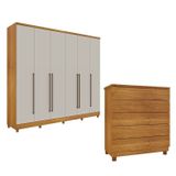 Guarda-roupa 6 Portas Portugal E Comoda 5 Gavetas Premium Com Pés Espresso Móveis Cinamomo/off White