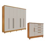 Guarda-roupa 6 Portas Portugal E Comoda 4 Gavetas Chicago Com Pés Espresso Móveis Cinamomo/off White