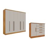 Guarda-roupa 6 Portas Portugal E Comoda 4 Gavetas Chicago Espresso Móveis Cinamomo/off White