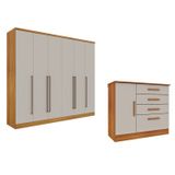 Guarda-roupa 6 Portas Portugal E Comoda 4 Gavetas Chicago Espresso Móveis Cinamomo/off White