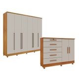 Guarda-roupa 6 Portas Portugal E Comoda 5 Gavetas Istambul Com Pés Espresso Móveis Cinamomo/off White