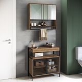 Gabinete De Banheiro Industrial De Chão 80cm P1038 Sem Cuba E Espelheira Preto/mel