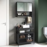 Gabinete De Banheiro Industrial De Chão 80cm P1038 Com Cuba Sobrepor E Espelheira Preto/grafite