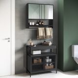 Gabinete De Banheiro Industrial De Chão 80cm P1038 Sem Cuba E Espelheira Preto/grafite