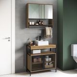 Gabinete De Banheiro Industrial De Chão 80cm P1038 Com Cuba Sobrepor E Espelheira Preto/mel