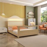 Cama Casal Wave Juvenil Reversível Led Com Rattan, Grade De Proteção E Peseira Palitos Casatema Branco/natural