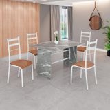 Conjunto Sala De Jantar Mesa Retangular 120x75cm Tampo Granito Topázio 4 Cadeiras Marselha C. Marrom / Branco