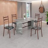 Conjunto Sala De Jantar Mesa Retangular 120x75cm Tampo Granito Topázio 4 Cadeiras Marselha Preto Floral / Marrom