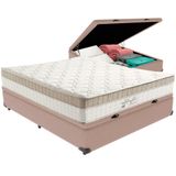Cama Box Baú Bege E Colchão King Best Bege Molas Ensacadas Casal Anjos