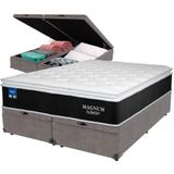 Cama Box Baú Cinza E Colchão Magnum Molas Ensacadas King Plumatex