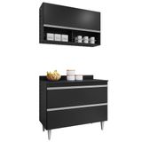 Armário De Cozinha Com Nichos Cp01 Com Tampo 100cm M24 Preto - Mpozenato