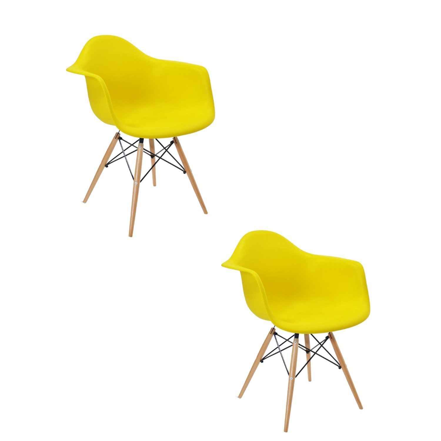Kit 2 Cadeiras Eames Braço Polipropileno Base Madeira Eiffel Espresso Móveis Amarelo