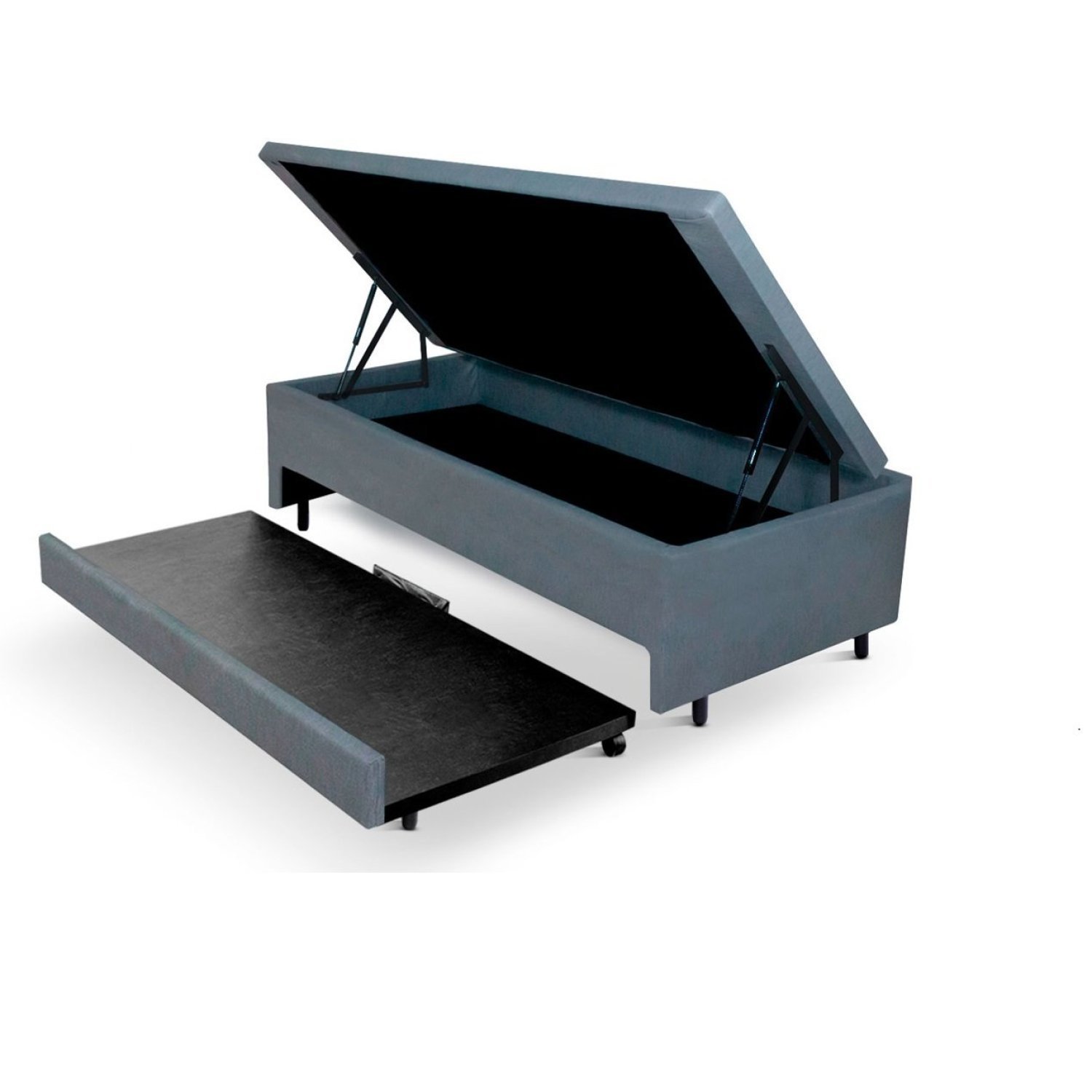 Bicama Com Baú Solteiro 96x203 Cm Courino Cinza
