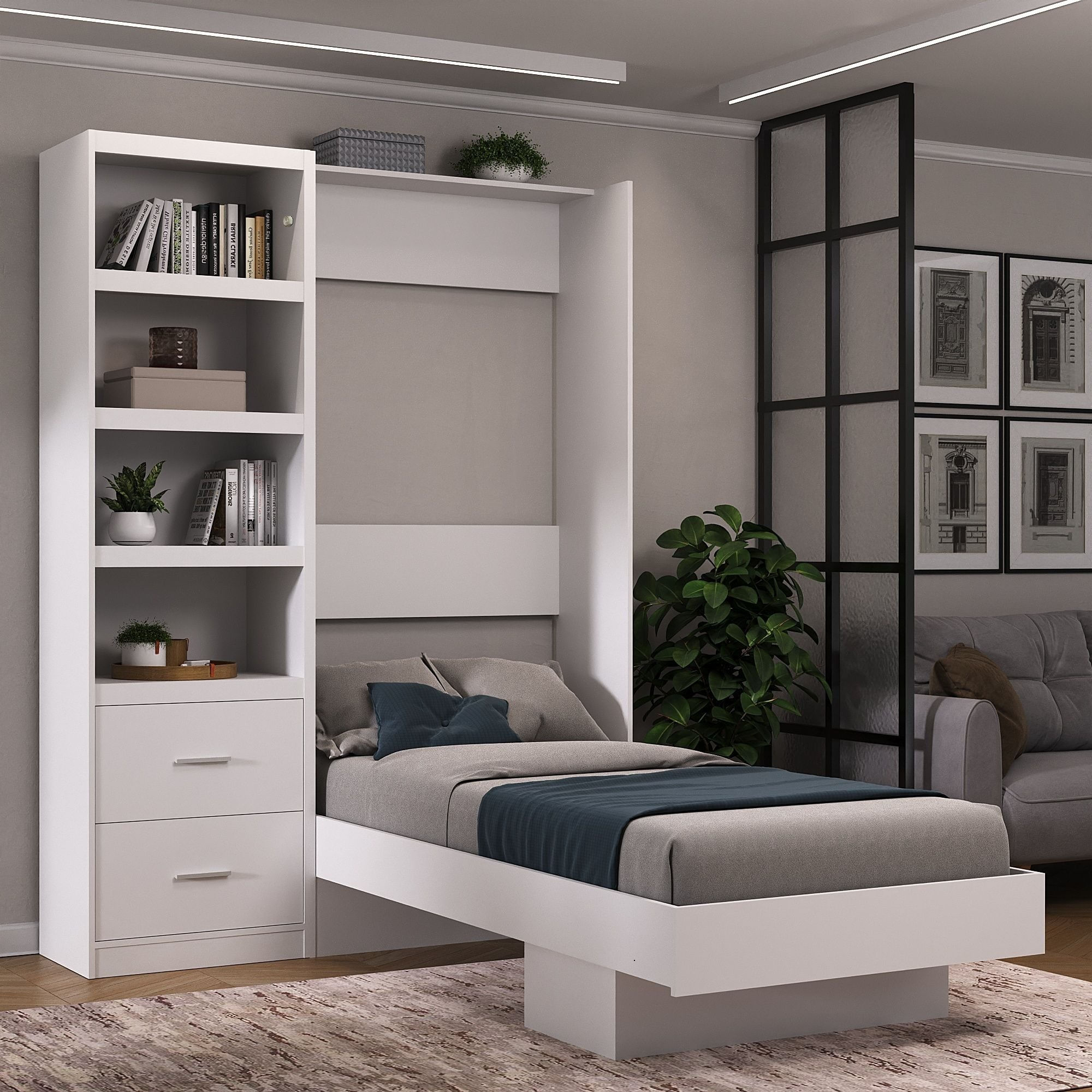 Cama Articulada Solteiro Com Estante 2 Gavetas 4 Prateleiras 8301 Foscarini Branco