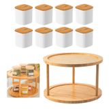 Kit Porta Temperos Giratório Bambu Com 8 Potes Herméticos