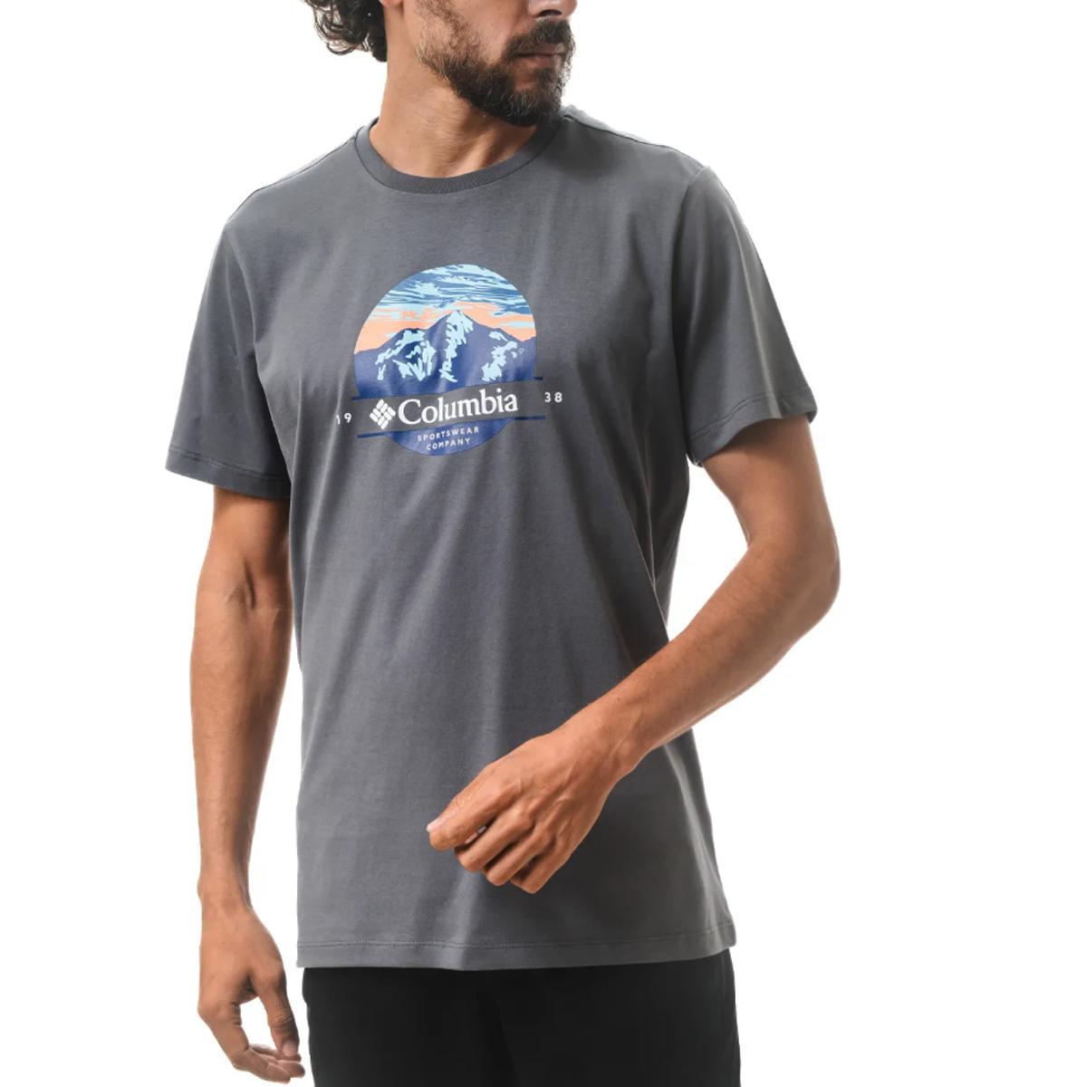 Camiseta Columbia Casual Manga Curta Basica Cinza Algodão Gg