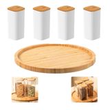 Kit Porta Temperos Giratório Bambu 4 Potes Herméticos 340ml