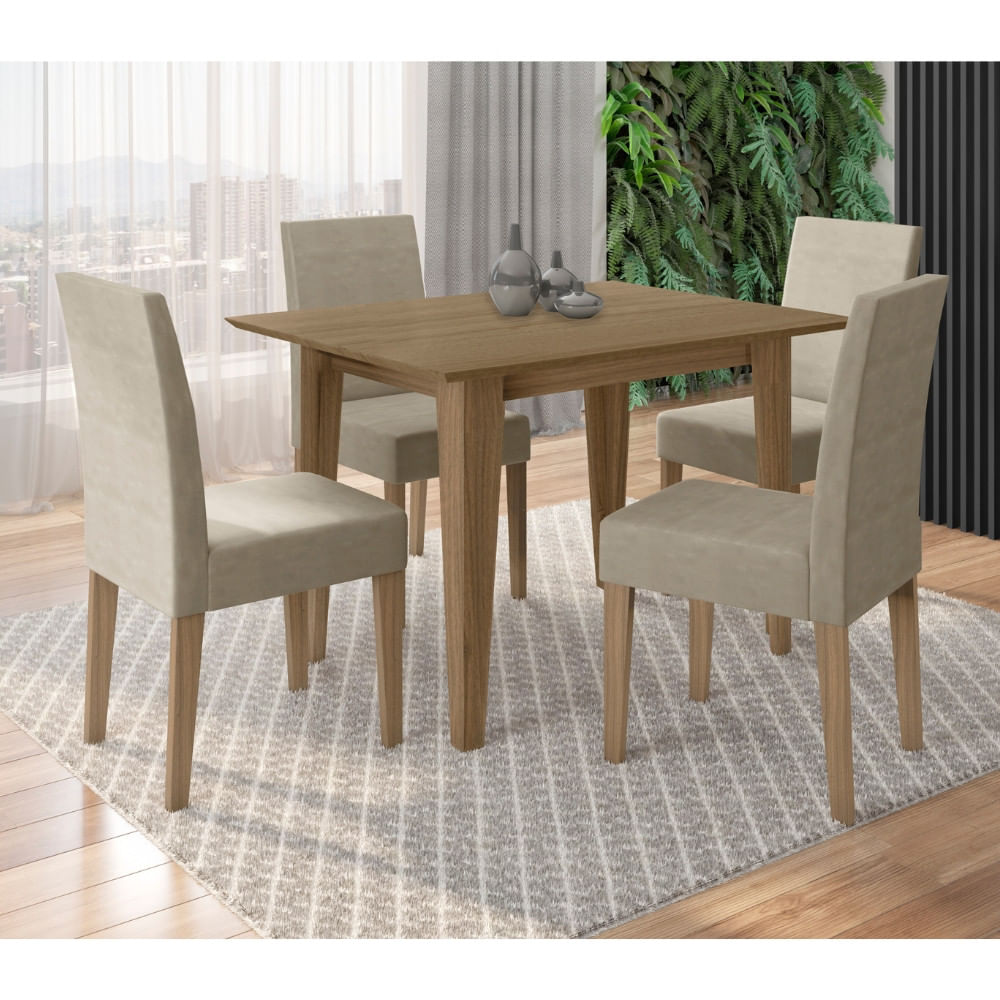 Conjunto Sala De Jantar Retangular Mesa Kate 90cm E 04 Cadeiras Josi Poliman Móveis