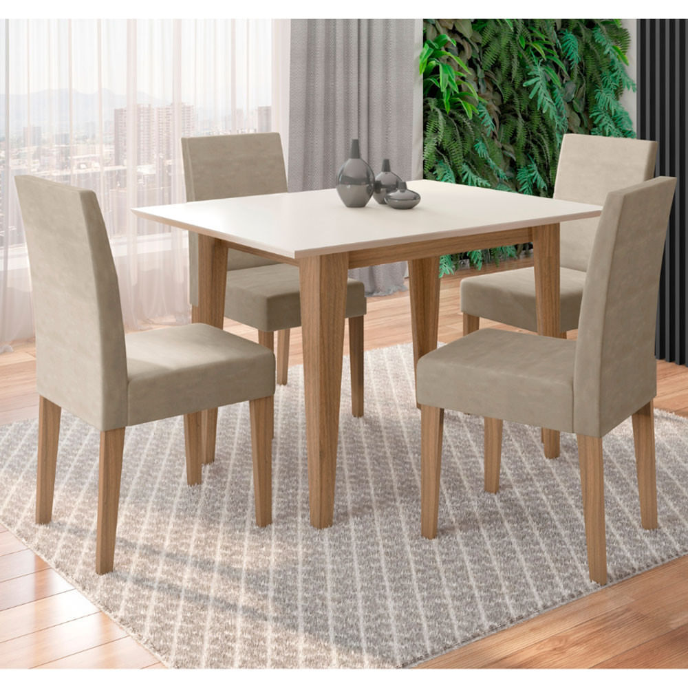 Conjunto Sala De Jantar Retangular Mesa Kate 120cm E 04 Cadeiras Josi Poliman Móveis