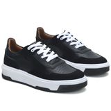 Tênis Casual Masculino Couro Robusto Fechamento Cadarço Preto 40
